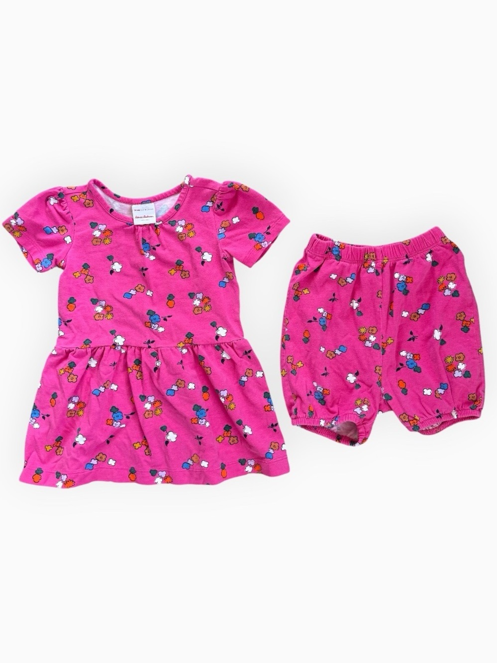 Hanna Andersson Toddler Girls Pink Floral Skirted Dress & Bloomer Set 18-24M